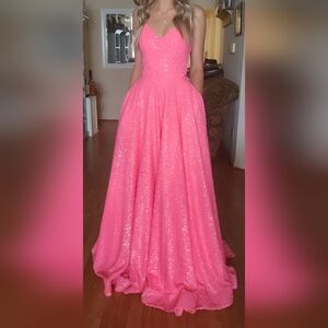 Beautiful Pink Sequin Ball Gown w Pockets